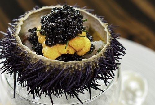 Waku Ghin-Marinated Botan Shrimp with Sea Urchin and Oscietra Caviar